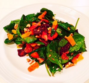 Spinach Salad with Roasted Vegetables & Apricot