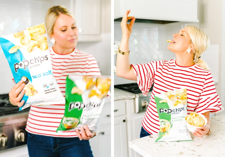 Emily Dunn Furtuitous Foodies blogger holding popchips